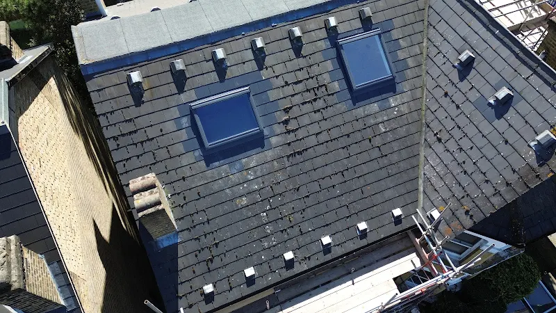 Birds-eye view of completed roofing project in South London